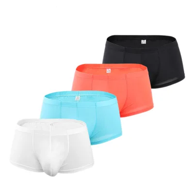 Low-Waist Man Sexy Transparent Breathable Solid Compression Tight Underwear Boxers