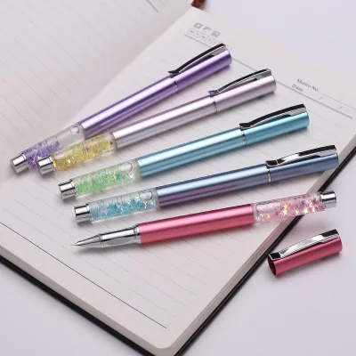 3.4MM Ink Sac Oxidized Color Glitter Metal Fountain Pen for Elementary School Students