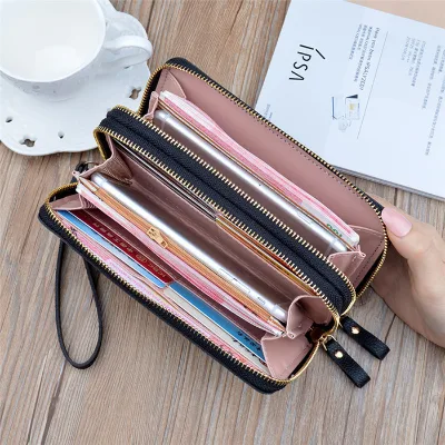 Korean Hot Selling Double Zipper Clutch Wallet with Long Large Capacity Card Holder Wallet PU Leather Fashion Woman Wallets