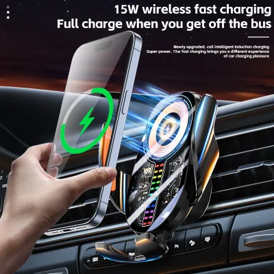 High Quality 15W Three-Axis Linkage Wireless Car Charger Touch Electric Opening Light-Up Logo Adjustable Phone Stand