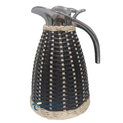 Customized Handmade Woven Rattan Stainless Steel Thermal Carafe Wrapping Vacuum Flask Thermos Coffee Kettle Pot Restaurant