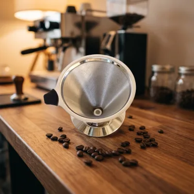 High Quality Portable 600 Mesh 304 Stainless Steel Reusable Eco-Friendly Hanging Ear Cone Coffee Filter 300ml ShuoQi Wooden Case
