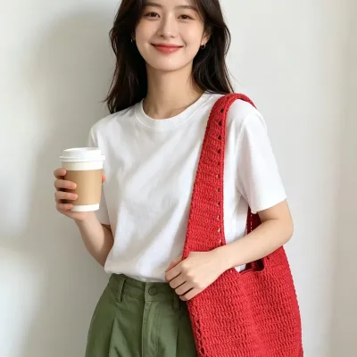 Women's New Colorful Straw Bag Summer Beach Vacation Shoulder Bag Forest Style Handwoven Tote