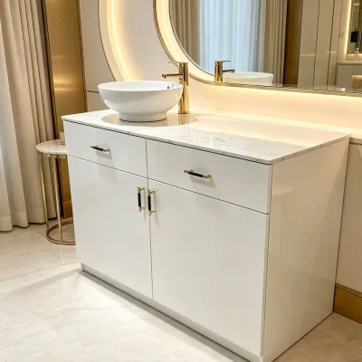 Modern Bathroom Vanity Marble Countertop Single Sink Drawer Storage Cabinet Durable Eco-friendly Waterproof Home Furniture