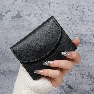 Portable Solid Color Coin Wallet Z0067 Small Short Card Bag with Button Closure Made of PVC Material Extra Large Capacity