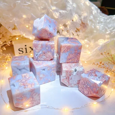Wholesale Pink Agate Cube Geode Natural Crystal Stone Druzy Candy Agate Cube for Healing Decoration