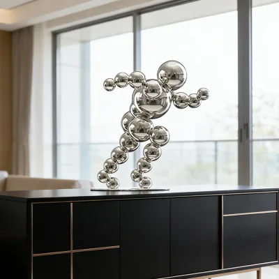 Modern Stacked Steel Eco-friendly Semi-handmade Art Decor Abstract Ornament Running Man Metal Ball Sculpture Set Customizable