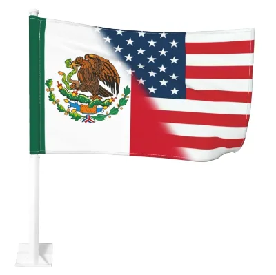 13 Designs High Quality Custom Double Side Printed Us Mexico Friendship Pennant Car Flag Window 18" X 12" with Aluminum Pole