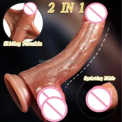Wholesale Silicone Realistic Sliding Foreskin Dildo for Women Water Squirting and Soft Feature