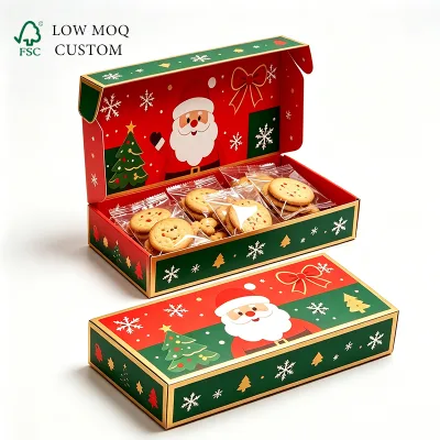 Santa Print Christmas Cookie Gift Paper Boxes Custom, Holiday Candy Packaging Airplane Box & Heaven Earth Cover Box