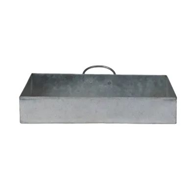 Galvanized Metal Serving Tray with Handles for Farmhouse Decor
