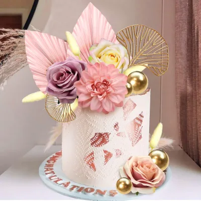 Bohemian Flowers Palm Leaf Cake Decoration Cake Topper Wedding Baby Birthday Party Supplies