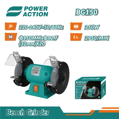 Power Action BG150 250W Bench Grinder 150mm Double Wheel 2950RPM Bench Grinding Machine for Metal Polishing Tool Sharpening