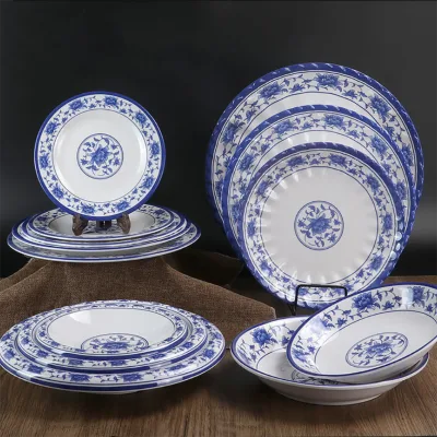 Chinese Style Daily Use Round Melamine Dinner Plate Dish Tableware Dinnerware Set