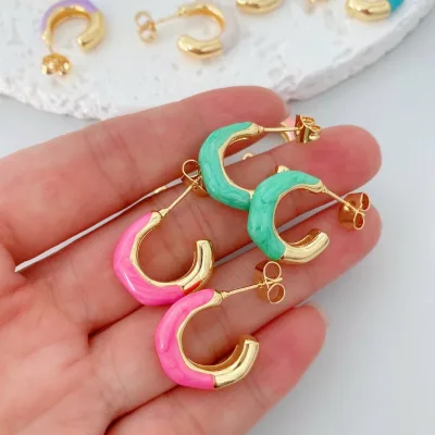 Fashion Irregular Circle Enamel Drip Oil Plated 18K Earrings for Women