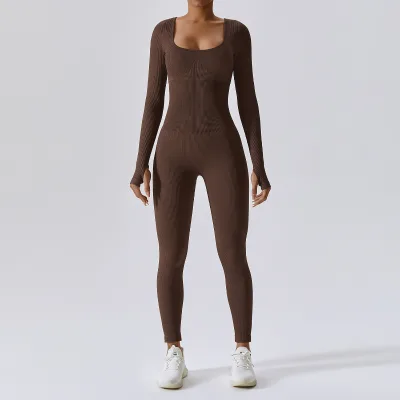 Spring Seamless Fitness Sports Jumpsuit Tight Long-sleeved Yoga Suit Seamless Yoga Umpsuit Women