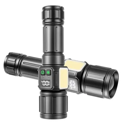 Rechargeable Flashlights Super Bright LED Flash Light LCD Display Dual Light Source with Red Light for Camping Hiking Emergency