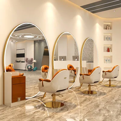 Salon Furniture Full-Body Single-Sided LED Light Hair Salon Mirror Standing Glass for Living Room & Haircut Salon Furniture