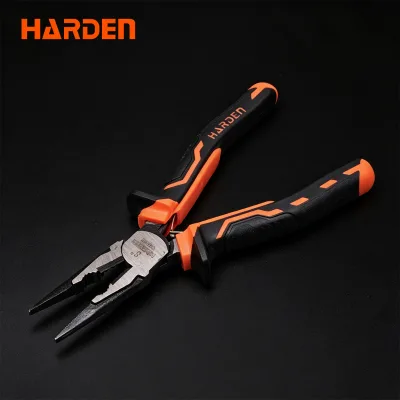 Harden Professional 6\" Long Nose 8\" Diagonal Combination Plier Set Carbon Steel Soft Grip Smooth Orange Plastic Multipurpose