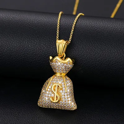925 Sterling Silver VVS Moissanite Rhodium Gold Plated Hiphop Dollar Sign Money Bag Pendant Necklace Charms GRA Certified Party