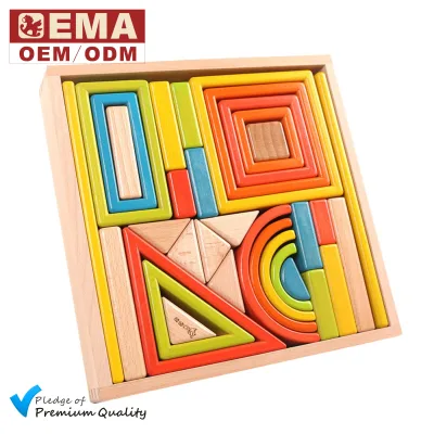 EMA Rainbow Stacked Block Set 33 Solid Wood Montessori DIY Educational Construction Model Toy for Children