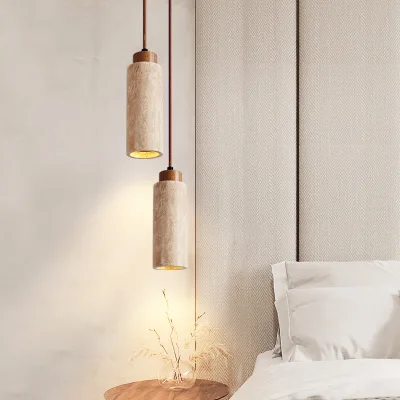 Wabi-sabi Style Wood LED Hanging Chandelier Creative Unique bar Counter Homestay Bedroom Bedside Small Vintage-style Lighting