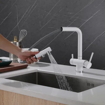 RO water lead free brass material health good quality 4 function pull-out sprayer two handle filter kitchen using faucet