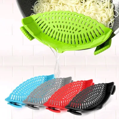 Home Creative Anti-Spill Silicone Drainer Noodle Vegetable Pouring Filter with Pot Edge Drainage Stopper Colanders & Strainers