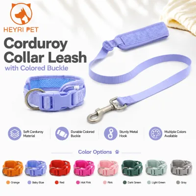 Factory Directly Custom Logo Corduroy Dog Collar Solid Color Pet Collar Matching Corduroy Leash Kit Low MOQ for Daily Walking