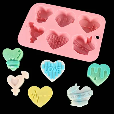 6 Different Shapes DIY Silicone Mold for Love Jelly Mousse Chocolate Cake Scented Candle Soap Bakeware Set