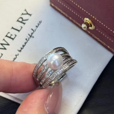 Thick Presence Multi Ring Arranged 7-8mm AAAA Grade Platinum Plated Natural High-quality Freshwater Pearl Luxury Ring Pearl