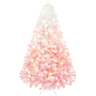 Custom Factory 6ft High Quality Luxury PE PVC Mixed Artificial Christmas Tree Pre-Lit Snow Flocked Steel Stand for Home Decor