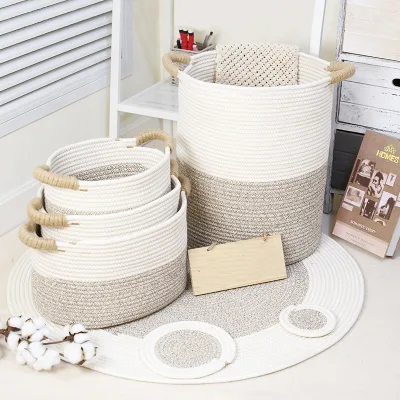 Wholesale Hand-woven Cotton Rope Basket Household Toys Dirty Clothes Storage Basket Woven Storage Folding Dirty Clothes Basket