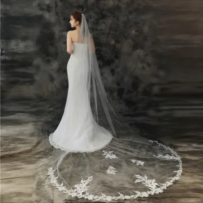 New High-quality Ivory White Lace Edge Long Single-layer Trailing Bridal Veil for Wedding Studio Photo Church