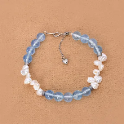 Norns Exclusive Design White Baroque Freshwater Pearl Aquamarine Crystal Bracelet Natural Irregular Pearl Gemstone Bracelets