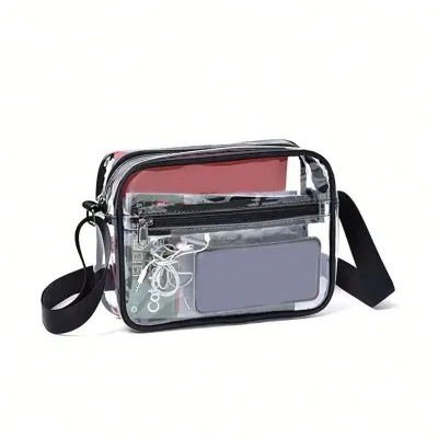 Custom PVC Messenger Shoulder Bag with Adjustable Strap Travel Beach Transparent Purse Clear Crossbody Bag