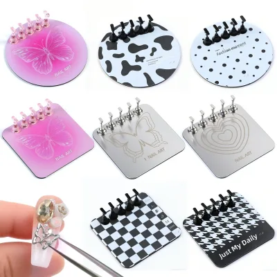Cross-border Heart-Shaped Stainless Steel Base Nail-Wearing Practice Magnetic Hook Rainbow-Effect Chess Piece Silver Color