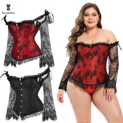 Women's Corsage Corset Vintage Corset With Dress for Halloween Party Show Costume 3 Piece Set Lace Gothic Wedding Bustier