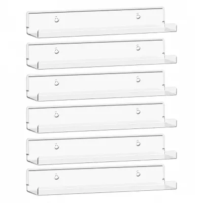 Custom Narrow Storage Display Shelves 6 Pack Acrylic Wall Mount Display Organizer for Storage Book Toiletries Easy Cleaning