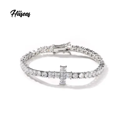 Fashion Jewelry Bracelets Cubic Tennis Zircon Bracelet CZ Zirconia Brass Plated Rhodium Tennis Cross Bracelet