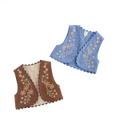 2025 APO Spring/Summer New Style Girls' Sweet European/American Style Floral Pattern Cotton-Linen Heavy-Duty Embroidered UV