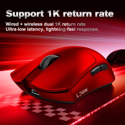 LDON V3 Fast Response USB Optical Gaming Mouse 500mAh Lithium 1K Return Rate Tri-Mode Connection RGB Backlit Programmable