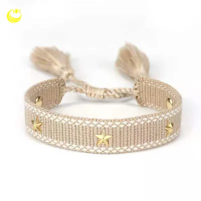Fashion Handmade Star Woven Bracelet , Fabric Woven Bracelet with Studs, Friendship Bracelets