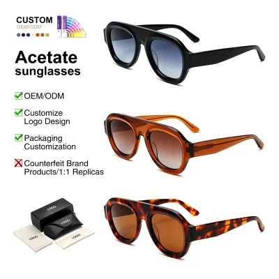 Wholesale OEM Chunky Acetate Polarized Flat Top Oversized Sunglasses UV400 Gradient Vintage Unisex