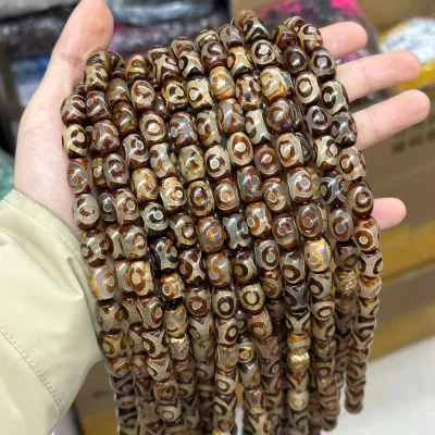 Natural Tibet 3 Eyes Bucket Round Beads Tibetan Agate Barrel Beads Eye Beads for Jewelry Making 8x12mm 10x14mm 12x16mm
