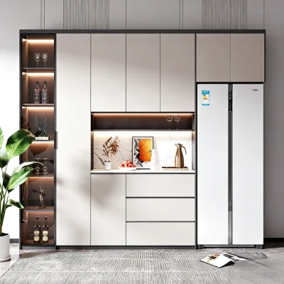 BALOM Contrast Color Trim Minimalist Wine Wall Unit Symmetrical Glass Display Bar Cabinet