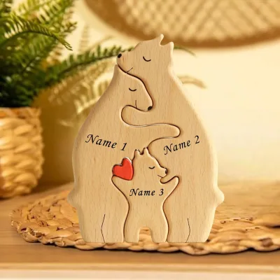 Personalized Gifts Bear Wooden Art Ornament With Custom Engraved Names 3D Building Blocks