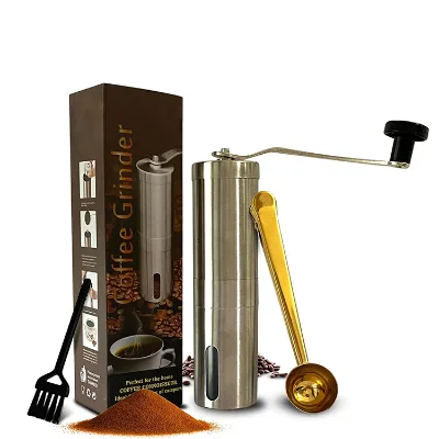 Hot Sale Manual Conical Burr Mill & Brushed Stainless Steel Whole Bean Burr Coffee Grinder