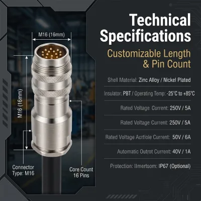 M16 Circular Miniature Cable Mount Connector 12-Pole Waterproof IP67 DIN Series for Power Signals Application Wire Connectors