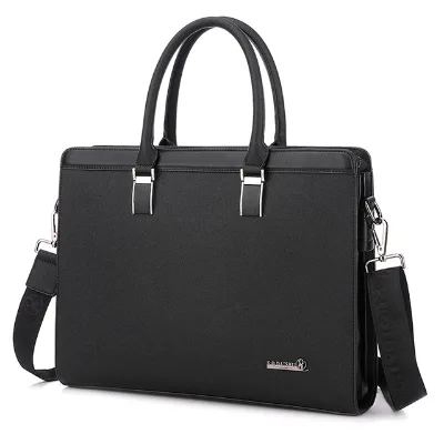 Cross Pattern PU Leather Men's Briefcase Business Handbag 14 Inch Laptop Bag Multi-layer Professional Lightweight Polyester